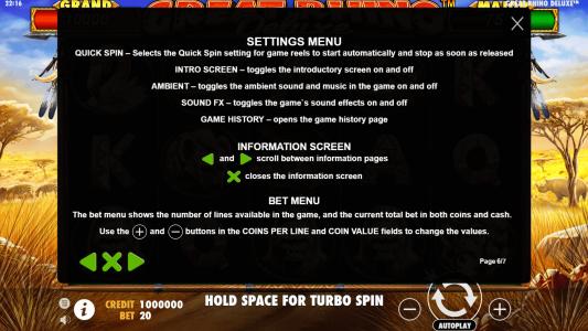 Great Rhino Deluxe Slot Machine Game Rules Screen