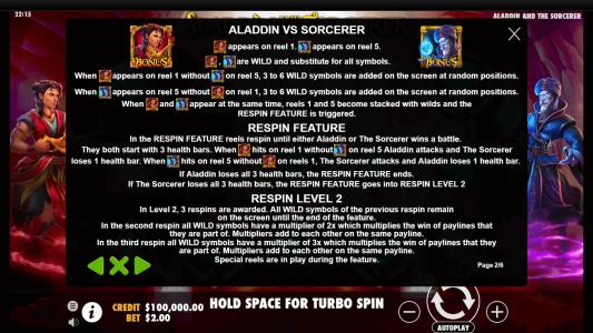 Aladdin and the Sorcerer Slot Machine Bonus Game Screen