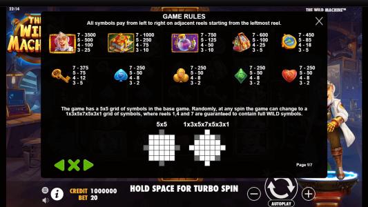 The Wild Machine Slot Machine Paytable Screen