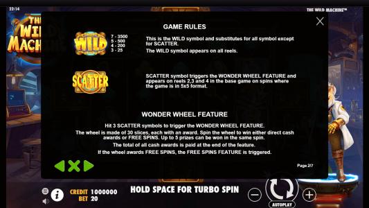The Wild Machine Slot Machine Game Rules Screen