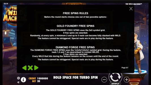 The Wild Machine Slot Machine Game Rules Screen
