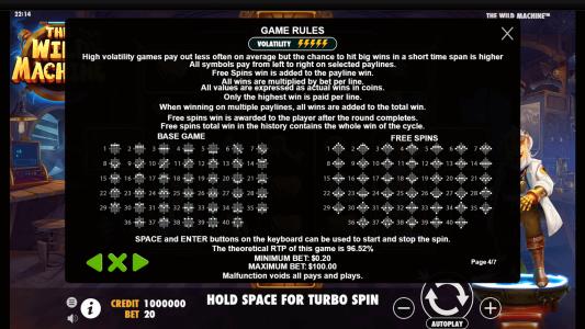 The Wild Machine Slot Machine Game Rules Screen
