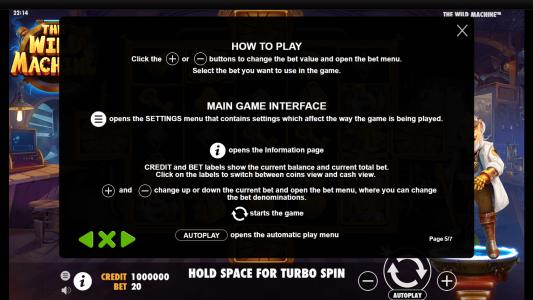 The Wild Machine Slot Machine Game Rules Screen