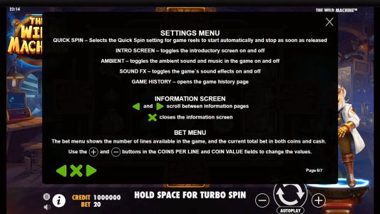 The Wild Machine Slot Machine Game Rules Screen