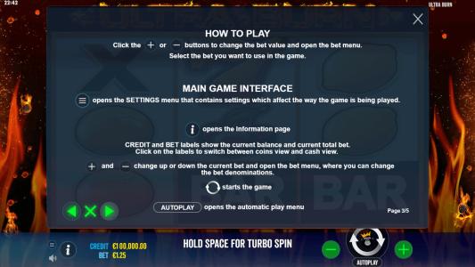Ultra Burn Slot Machine Game Rules Screen
