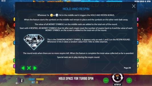 Ultra Hold and Spin Slot Machine Re-Spin Screen