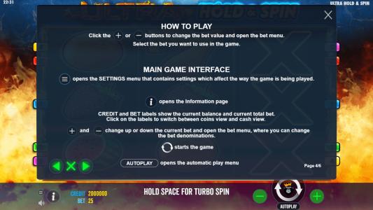 Ultra Hold and Spin Slot Machine Game Rules Screen