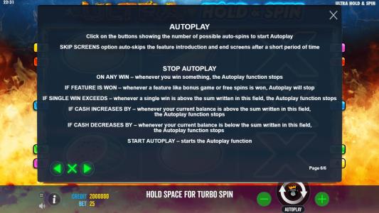 Ultra Hold and Spin Slot Machine Game Rules Screen
