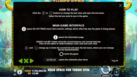 Three Star Fortune Slot Machine Game Rules Screen