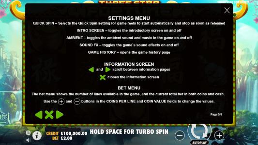 Three Star Fortune Slot Machine Game Rules Screen