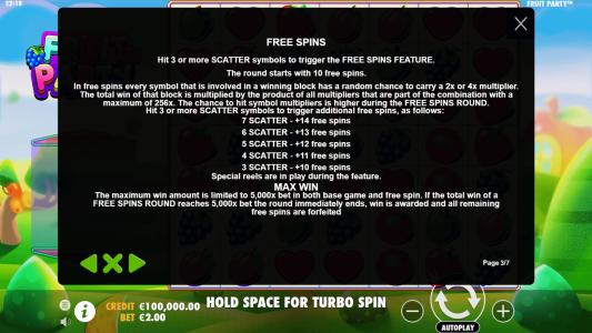 Fruit Party Slot Machine Game Rules Screen