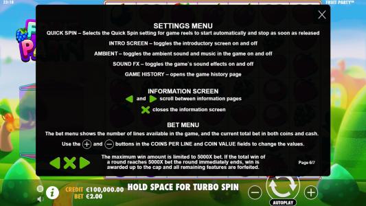 Fruit Party Slot Machine Game Rules Screen