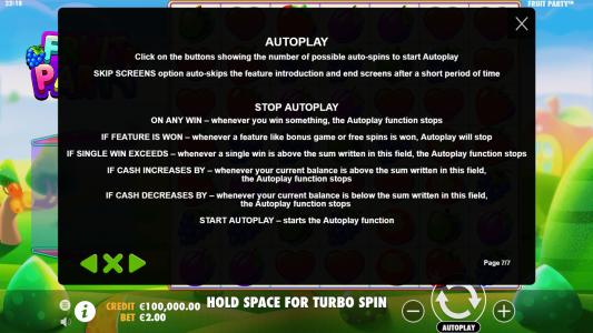 Fruit Party Slot Machine Game Rules Screen