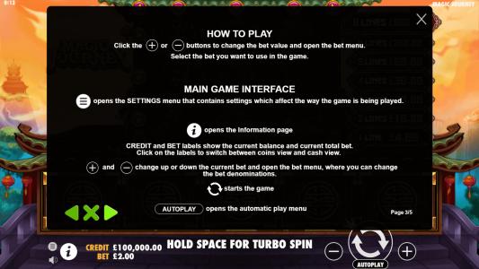 Magic Journey Slot Machine Game Rules Screen