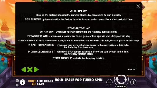 Magic Journey Slot Machine Game Rules Screen