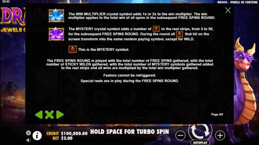 Drago Jewels of Fortune Slot Machine Game Rules Screen