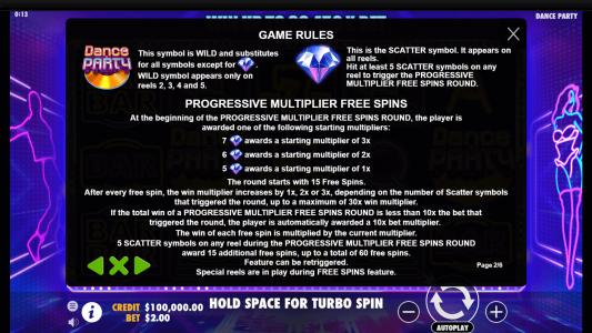 Dance Party Slot Machine Game Rules Screen