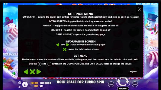 Sweet Bonanza Xmas Slot Machine Game Rules Screen