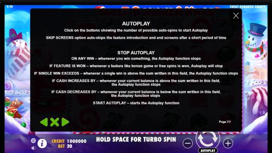 Sweet Bonanza Xmas Slot Machine Game Rules Screen