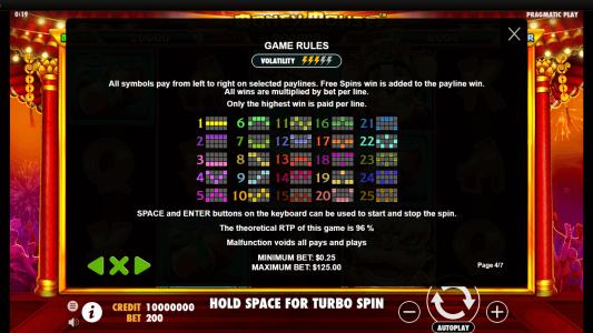 Money Mouse Slot Machine Paylines Screen