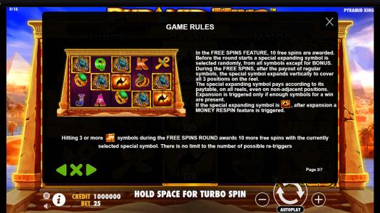 Pyramid King Slot Machine Game Rules Screen