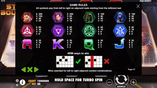 Star Bounty Slot Machine Paytable and Paylines Screen