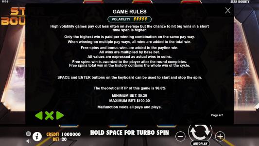 Star Bounty Slot Machine Game Rules Screen