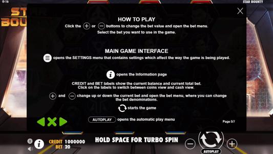 Star Bounty Slot Machine Game Rules Screen
