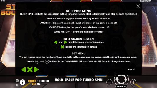 Star Bounty Slot Machine Game Rules Screen