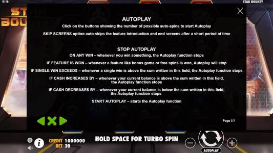 Star Bounty Slot Machine Game Rules Screen