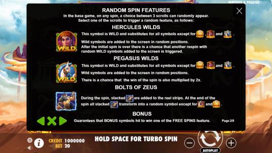 Hercules and Pegasus Slot Machine Wild Symbol Screen