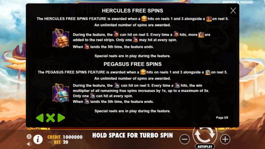 Hercules and Pegasus Slot Machine Free Spins Bonus Screen