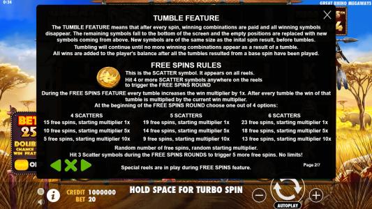 Great Rhino Megaways Slot Machine Free Spins Bonus Screen