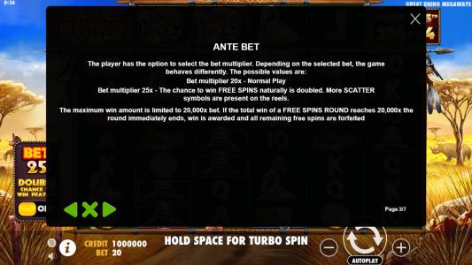 Great Rhino Megaways Slot Machine Game Rules Screen