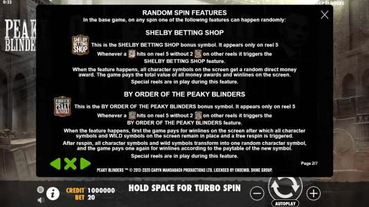 Peaky Blinders Slot Machine Game Rules Screen