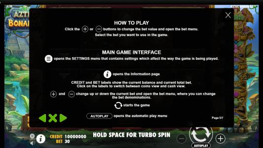 Aztec Bonanza Slot Machine How to Play Screen