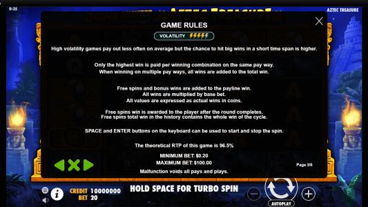 John Hunter and the Aztec Treasure Slot Machine Game Rules Screen