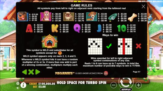 The Dog House Megaways Slot Machine Paytable Screen