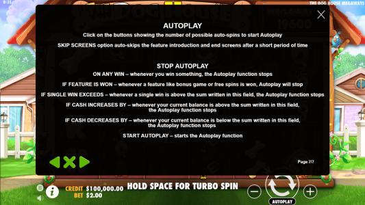 The Dog House Megaways Slot Machine Game Rules Screen
