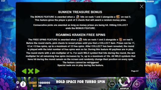 Release the Kraken Slot Machine Game Rules Screen