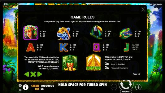 El Dorado The City of Gold Slot Machine Paytable Screen