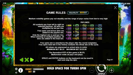 El Dorado The City of Gold Slot Machine Game Rules Screen