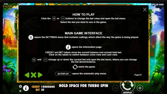 El Dorado The City of Gold Slot Machine Game Rules Screen
