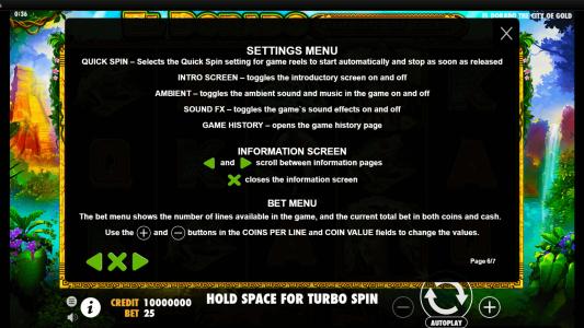 El Dorado The City of Gold Slot Machine Game Rules Screen