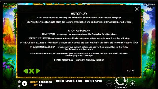 El Dorado The City of Gold Slot Machine Game Rules Screen