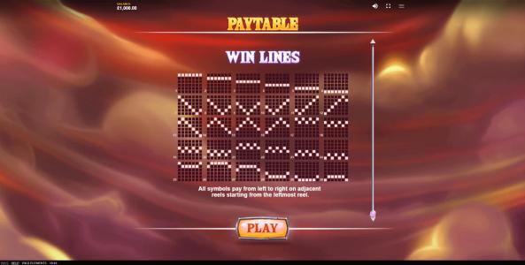 Wild Elements Slot Machine Paylines Screen