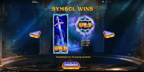 Legendary Excalibur Slot Machine Wild Symbol Screen