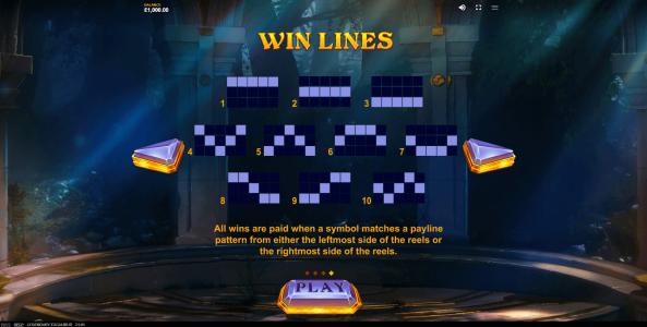 Legendary Excalibur Slot Machine Paylines Screen