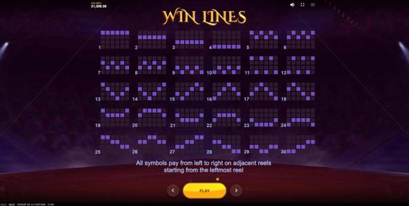 Cirque De La Fortune Slot Machine Paylines Screen