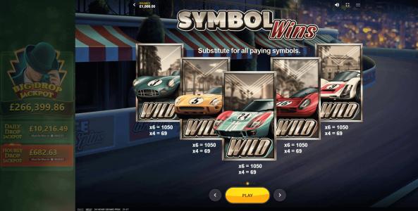 24 Hour Grand Prix Slot Machine Paytable Screen